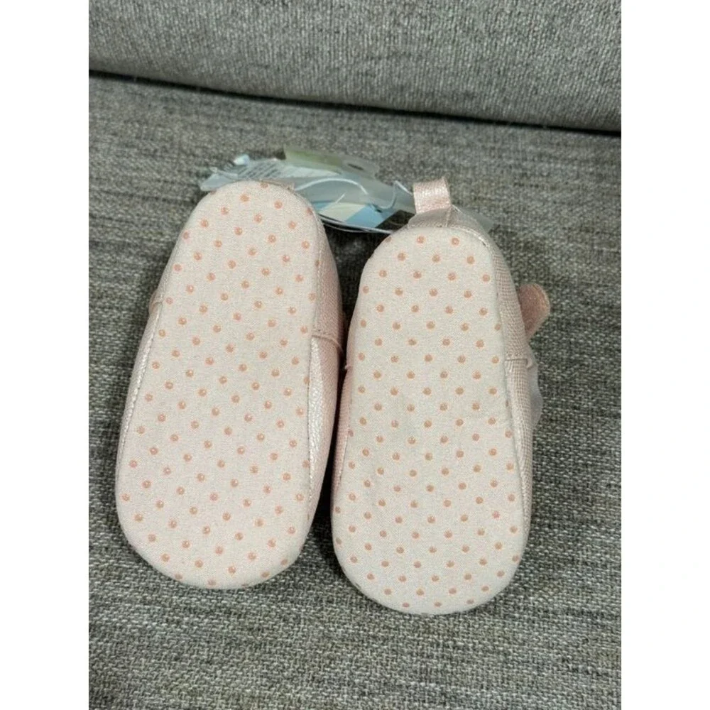 Cat & Jack Baby Girl Pink Bow Shimmer Dress Shoes Crib Booties 9-12 months NWT